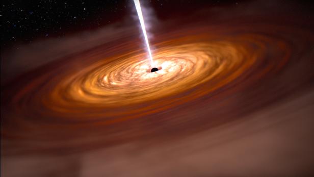 Eine Simulation eines Quasars mit Schwarzem Loch.