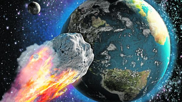 Burning asteroid moving through the Earth
