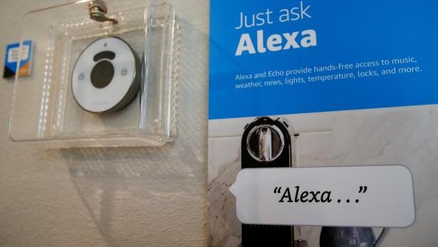 FILE PHOTO: Prompts on how to use Amazon's Alexa personal assistant are seen in an Amazon experience center in Vallejo