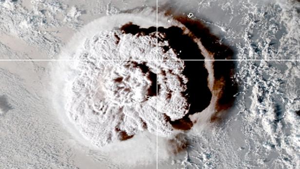 FILE PHOTO: Satellite view of the eruption of an underwater volcano off Tonga