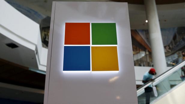 FILE PHOTO: A Microsoft logo is seen at a pop-up site at Roosevelt Field in Garden City