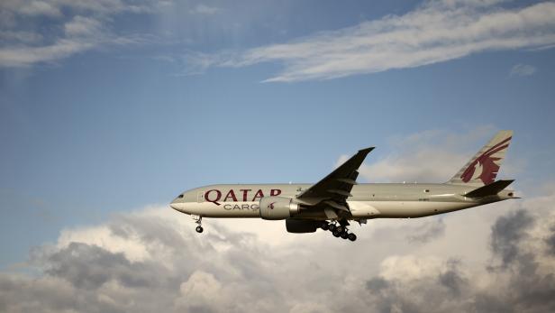 A Qatar Airways cargo Boeing 777 plane takes off from Paris Charles de Gaulle airport near Paris