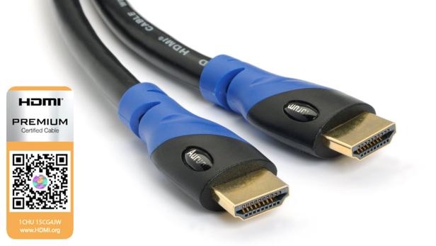 Das Label für die zertifizierten HDMI-Kabel hat einen QR Code, wodurch der Kunde prüfen kann, ob das Zertifikat echt ist