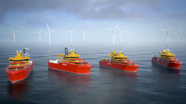 Vier Offshore-Windfarm Service-Schiffe mit eVSP Antrieb