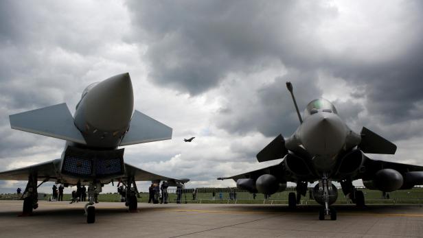 FILE PHOTO: Eurofighter Typhoon and a Dassault Rafale are seen at the ILA Air Show in Berlin, Germany