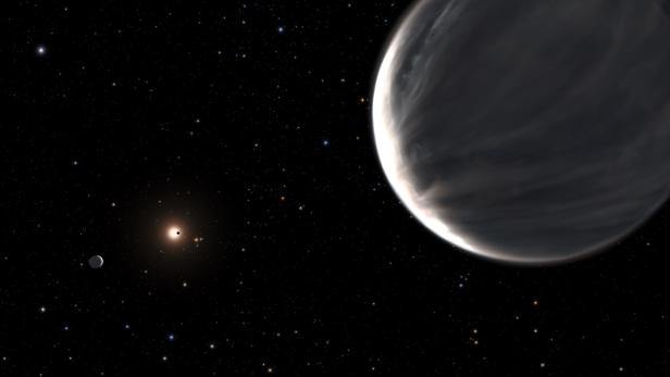 Künstlerische Darstellung des Planetensystems um Kepler-138, im Vordergrund der Planet Kepler-138 d