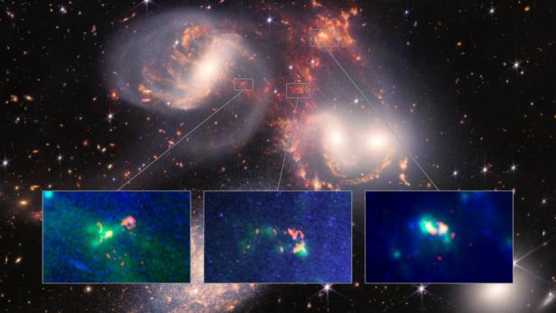 Eine Schockwelle in der Galaxien-Konstellation Stephans Quintet löst mehrere bisher unbekannte Phänomene aus