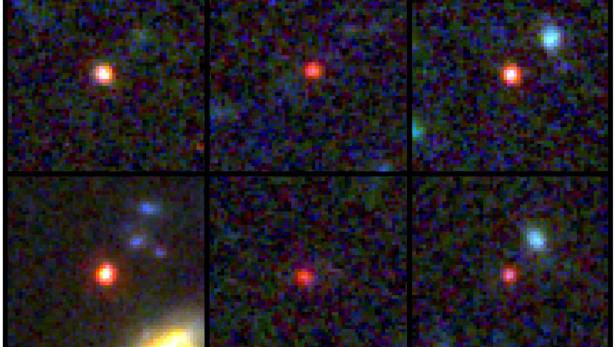 Images of six candidate massive galaxies based on observations by NASA's James Webb Space Telescope