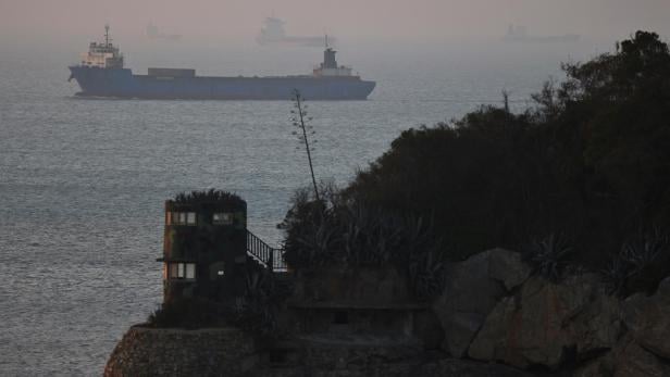 Cargo ship sails past Nangan island