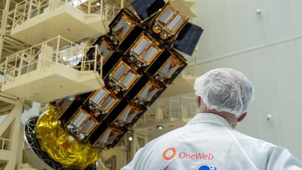 A view shows a spacecraft with OneWeb satellites at the Vostochny Cosmodrome in Amur Region