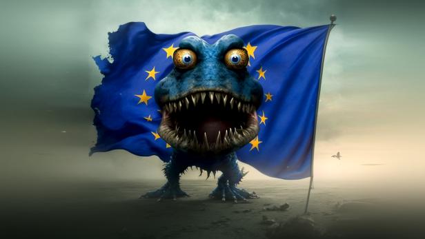 Die Bild-KI Midjourney stellt sich so ein &quot;KI-Monster&quot; vor, das von der EU reguliert werden muss