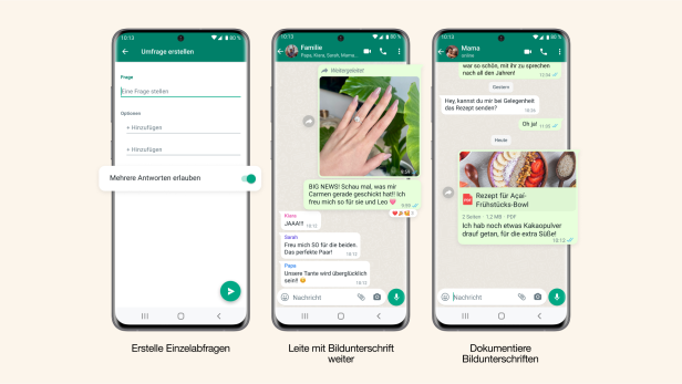 Neue Optionen bei WhatsApp für Umfragen, das Weiterleiten von Bildern und Teilen von Dokumenten
