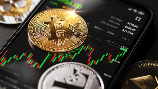 Bitcoin cryptocurrency trading on smartphone