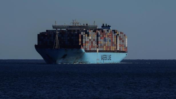 Containers are seen on the Maersk's Triple-E giant container ship Majestic Maersk as it sails in the Strait of Gibraltar towards the port of Algeciras
