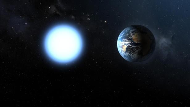 Größenvergleich zwischen dem Weißen Zwerg Sirius B und der Erde