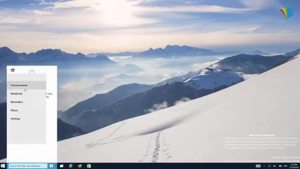 Diese Windows 10 Vorschau-Version enthält den digitalen Assistenten Cortana als Taskleisten-Element