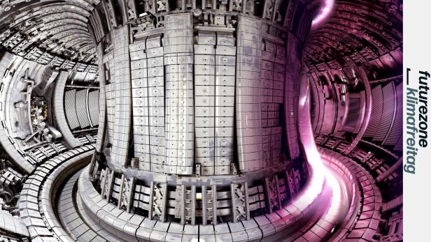 Im Innern des Fusionsreaktors JET mit seinem leuchtenden Plasma.