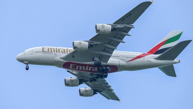 Emirates A380 in der Luft