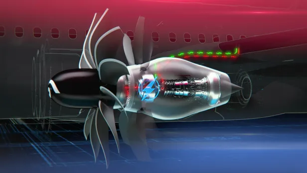 Künstlerische Konzeptdarstellung des Jet Antriebs CFM RISE von General Electric Aerospace