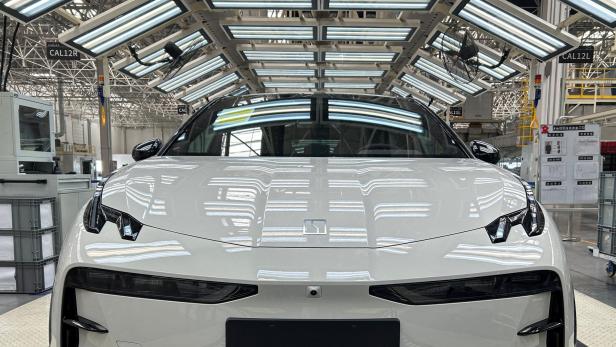 FILE PHOTO: Zeekr X trial production model is pictured on an assembly line at the Geely's plant in Chengdu, Sichuan