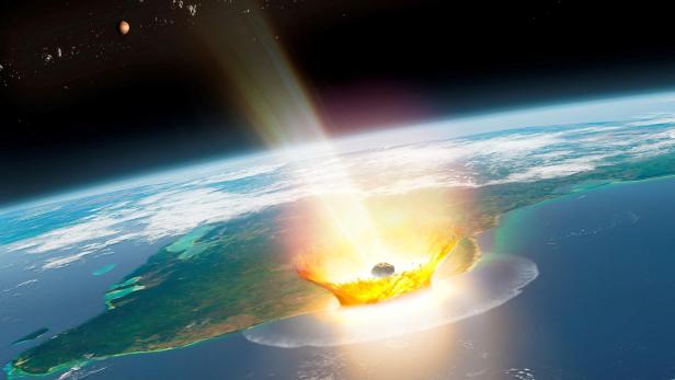 An artist's impression of a large asteroid impacting at Chicxulub