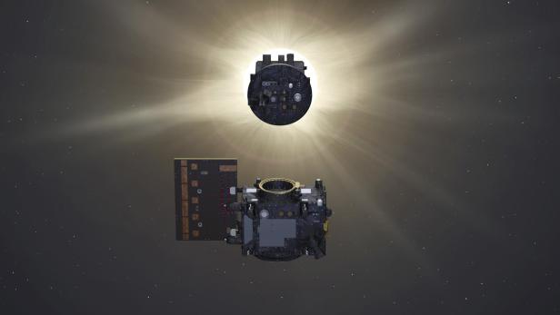 ESA-Satelliten erzeugen erste künstliche Sonnenfinsternis (schematische Darstellung) ESA-Satelliten erzeugen erste künstliche Sonnenfinsternis (schematische Darstellung)