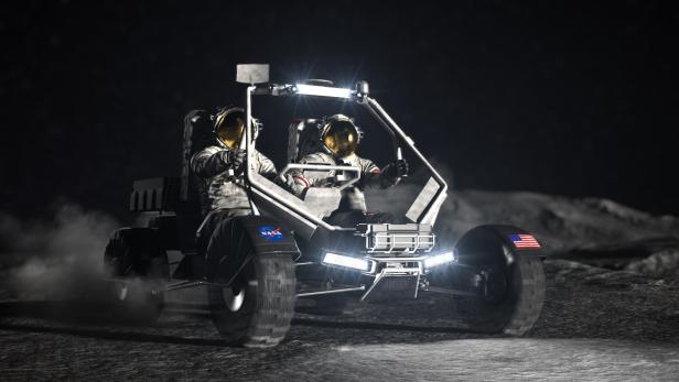 Eine künstlerische Darstellung des Mond-Fahrzeuges der Artemis-Mission. Eine künstlerische Darstellung des Mond-Fahrzeuges der Artemis-Mission.