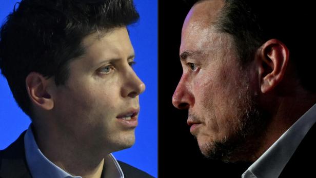Nahaufnahme von Sam Altman und Elon Musk im Profil.