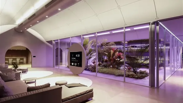 Ein luxuriöser Bunker von Nomad Bunkers mit Pflanzen und moderner Einrichtung.