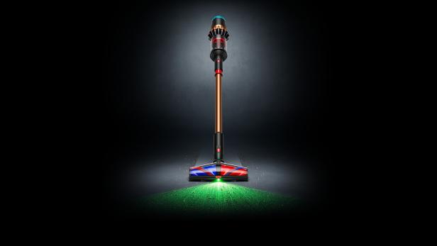 Ein Dyson V16 Piston Animal Submarine Staubsauger mit grünem Licht.