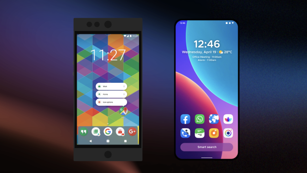 Oberfläche des Nova Launchers neben der Oberfläche des Smart Launchers.