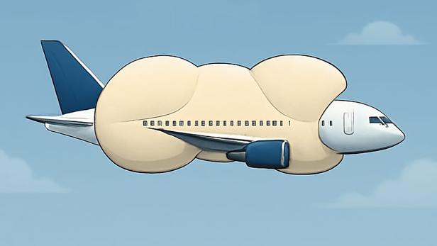 KI-generierte Grafik eines fliegenden Flugzeugs mit Airbag.
