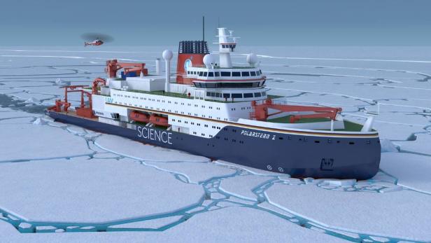 Eine Visualisierung des Polarstern 2 umgeben von Eis.