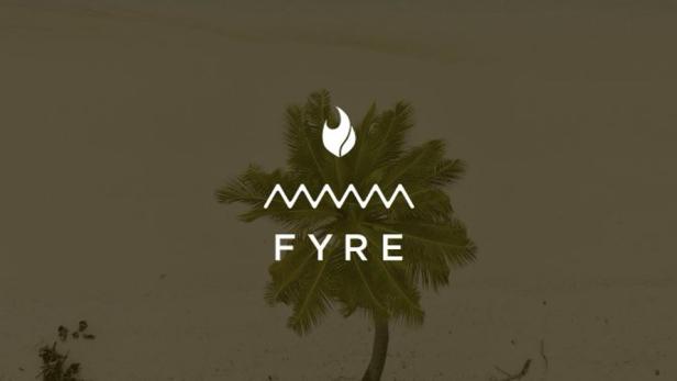 Das stilisierte Fyre-Logo mit einer Palme auf einem beigen Hintergrund.