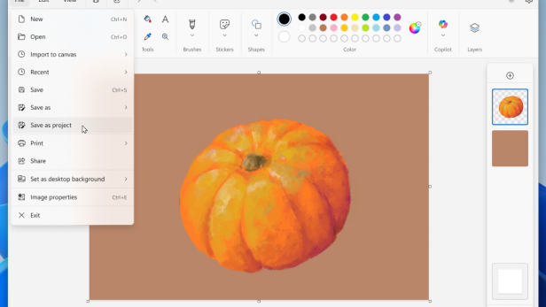 In Paint lassen sich bald auch ganze Projekte abspeichern.