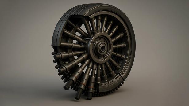 Computergenerierte Explosionszeichnung eines Surface-Plan-Rads.