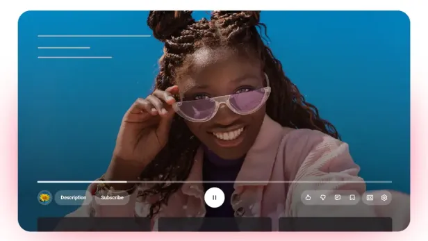 Eine lächelnde Frau mit Zöpfen und rosafarbener Sonnenbrille ist auf einem Videoplayer zu sehen.