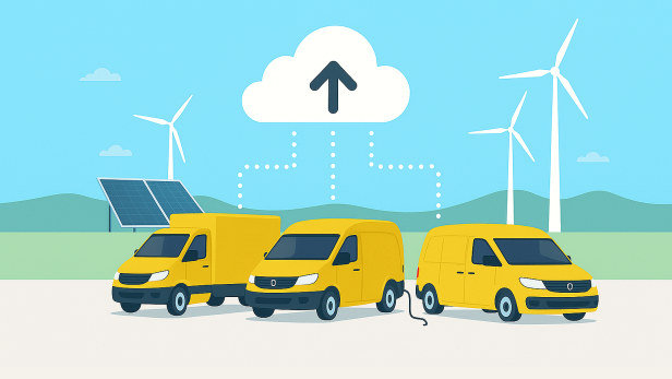 Die Daten der Flotte und des Stromnetzes werden in der Cloud verarbeitet. (KI-generiert)