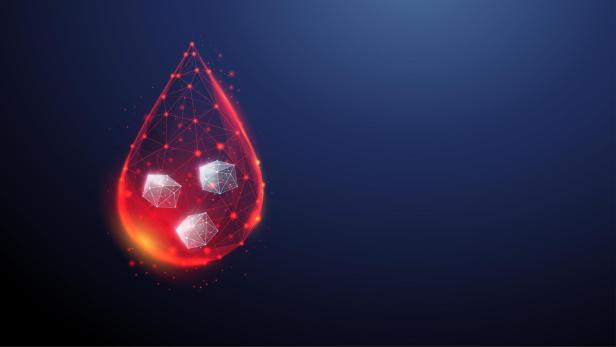 Illustration eines Bluttropfens mit Zuckerwürfeln darin