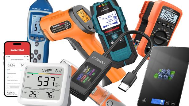 Verschiedene Messgeräte vor weißem Hintergrund