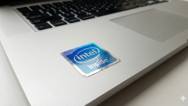 Ein "Intel Inside" Sticker auf einem Laptop (von KI generiertes Bild)