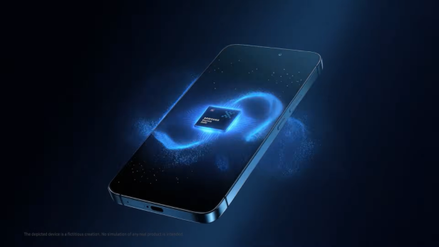 Bild von computergeneriertem Handy, indem symbolisch der neue Chip abgebildet wurde
