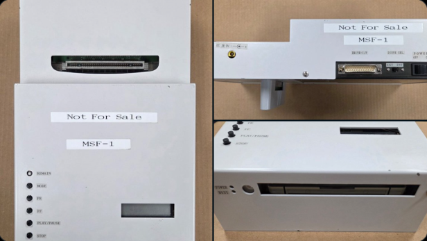 Mehrere Ansichten des seltenen Entwicklerkits Sony MSF-1 mit Aufklebern "Not For Sale".