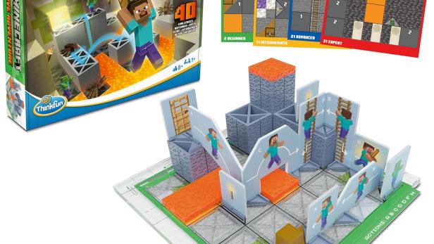 Minecraft Cave Adventure - Verpackung mit Minecraftfigur 3D Spielplan und den Maps 