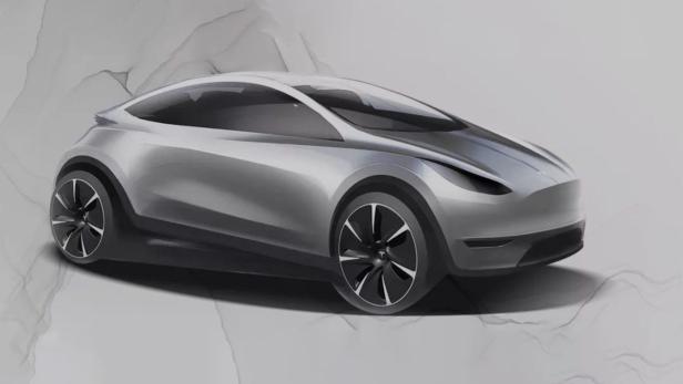 Ein früherer Entwurf von einem möglichen kleinen Tesla in Grau. 