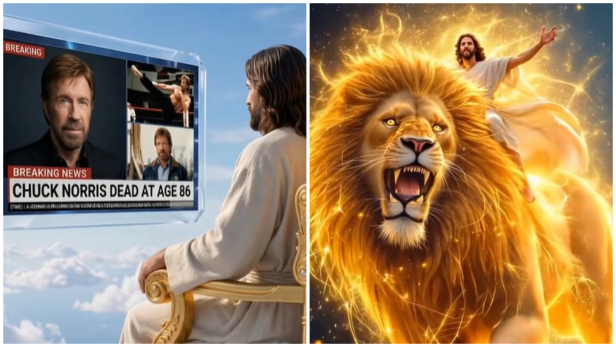 KI-Videos von Chuck Norris und Jesus und Jesus auf Feuerlöwen.