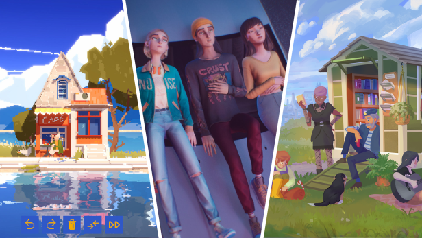 Screenshots zeigen die Spiele Summerhouse, Mixtape und Tiny Bookshop
