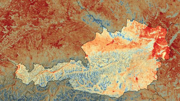 Karte der Landoberflächentemperaturen am 25.06.2026