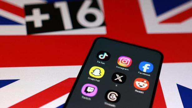 Illustration shows a Union Jack flag and social media app icons