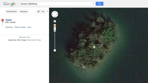 Die Klaus-Luger-Insel im Ausee bei Luftenberg, Oberösterreich, auf Google Maps